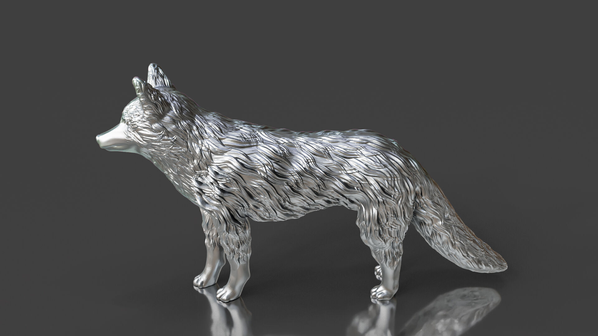 Silver Red Fox Statue 3D print model_3