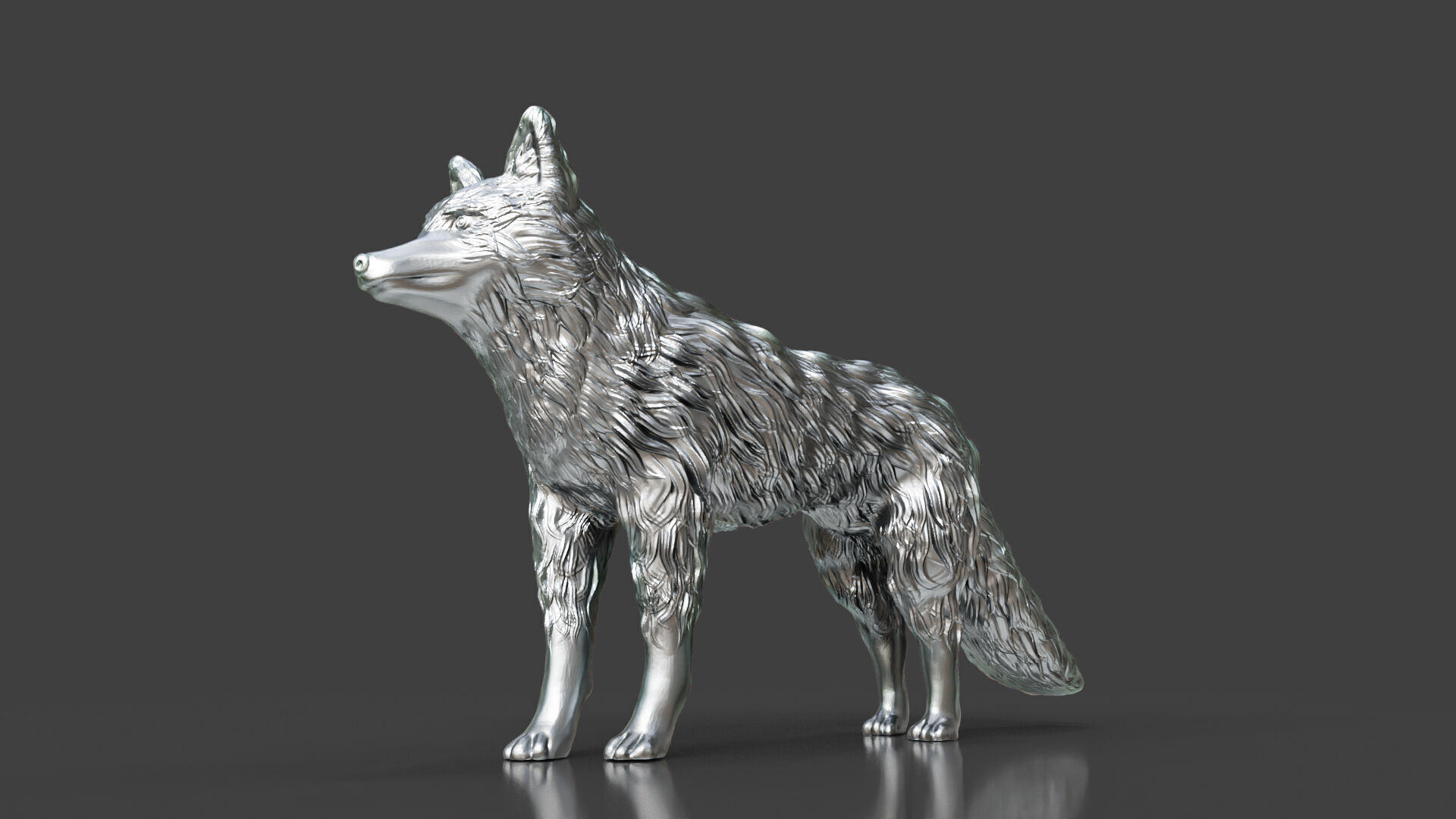 Silver Red Fox Statue 3D print model_2