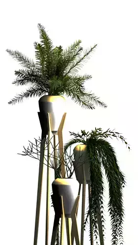 Set Plants three plant pots on wooden legs 3D model