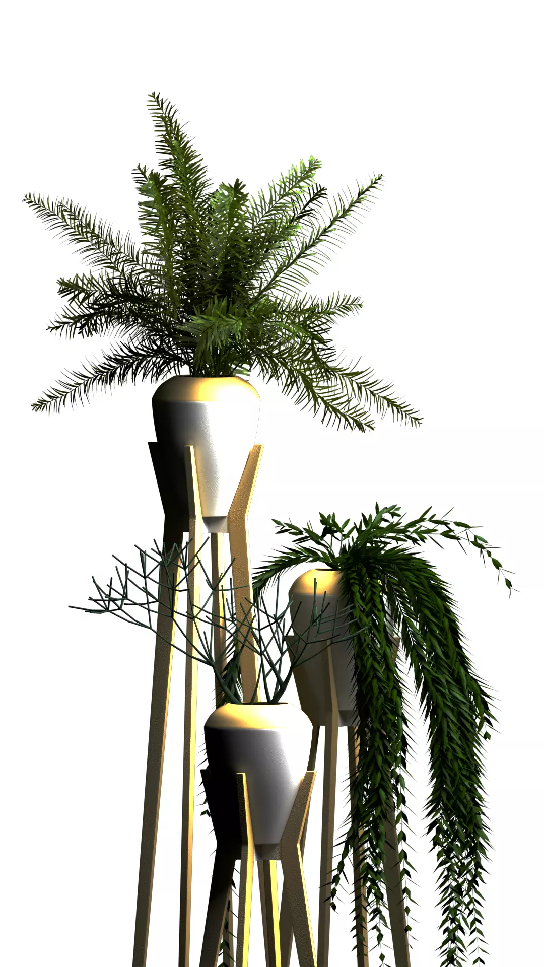 Set Plants three plant pots on wooden legs 3D model_0