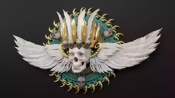 Aztec Skull King with wings