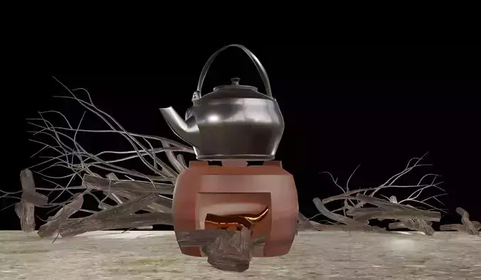 Traditional stove and water kettle 3D model