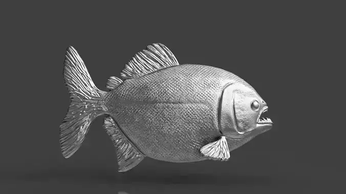 Silver Realistic Piranha Statue STL