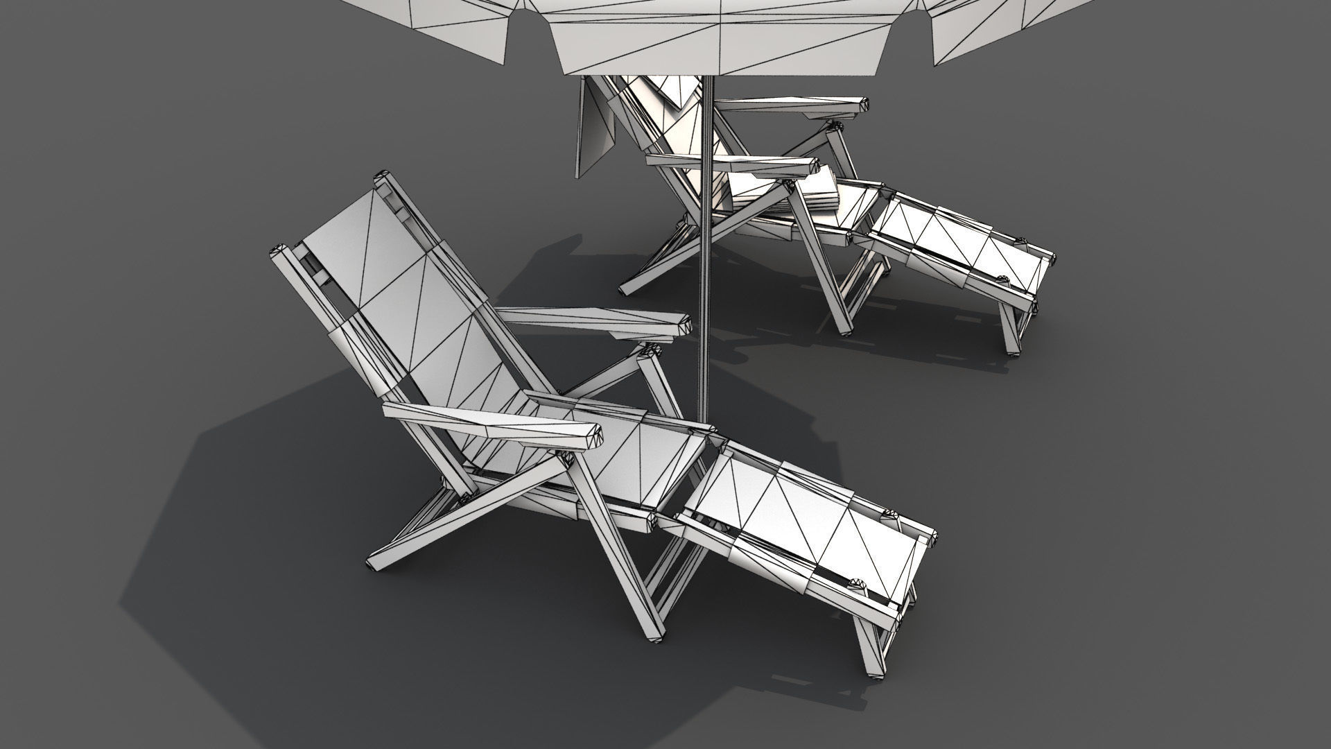 Beach Chairs Set With Umbrella Low-poly 3D model_12