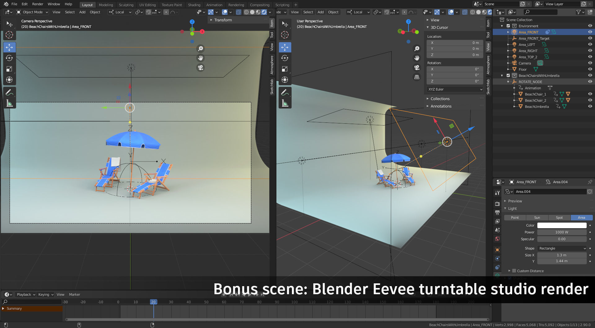 Beach Chairs Set With Umbrella Low-poly 3D model_7