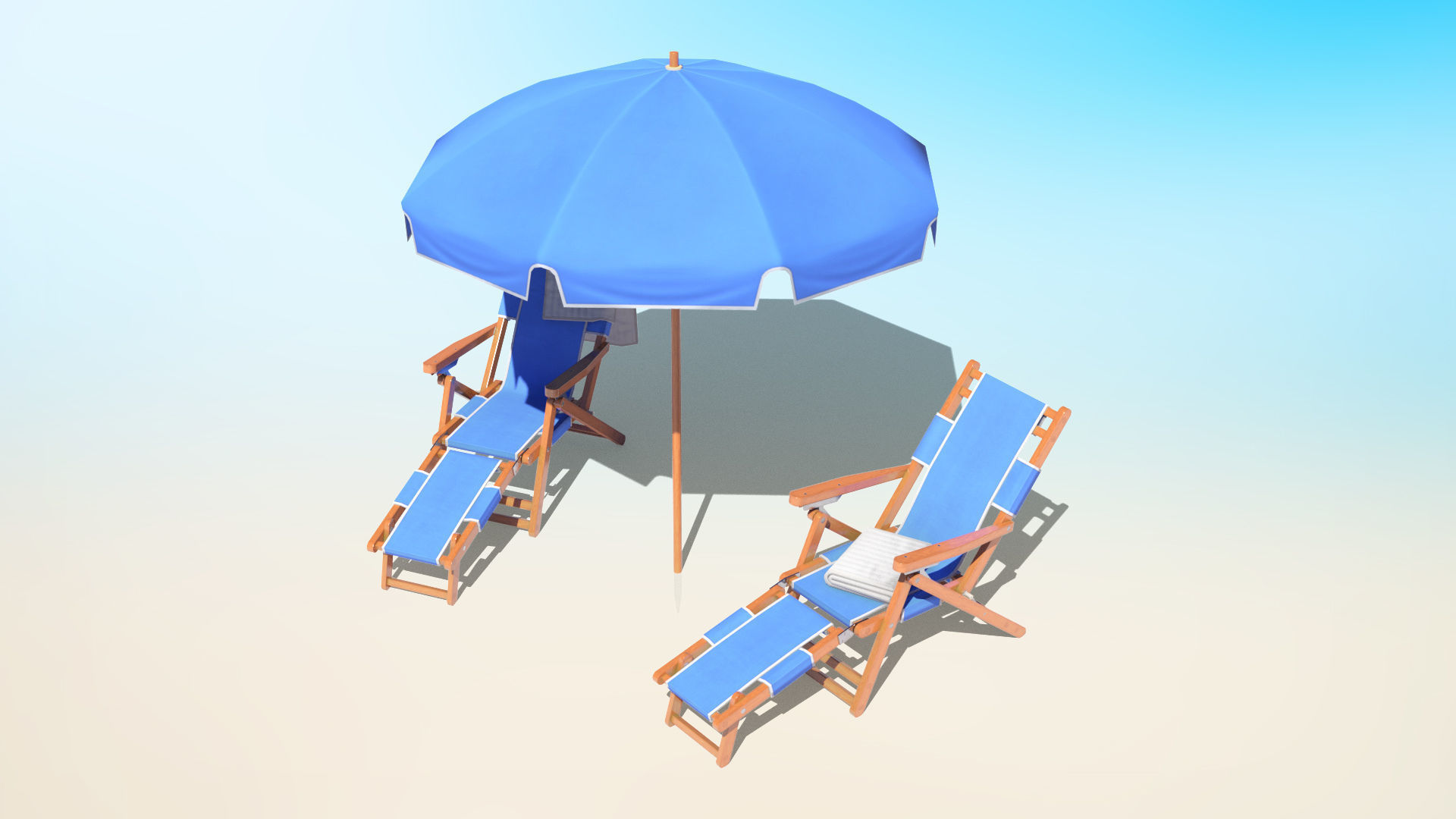 Beach Chairs Set With Umbrella Low-poly 3D model_9