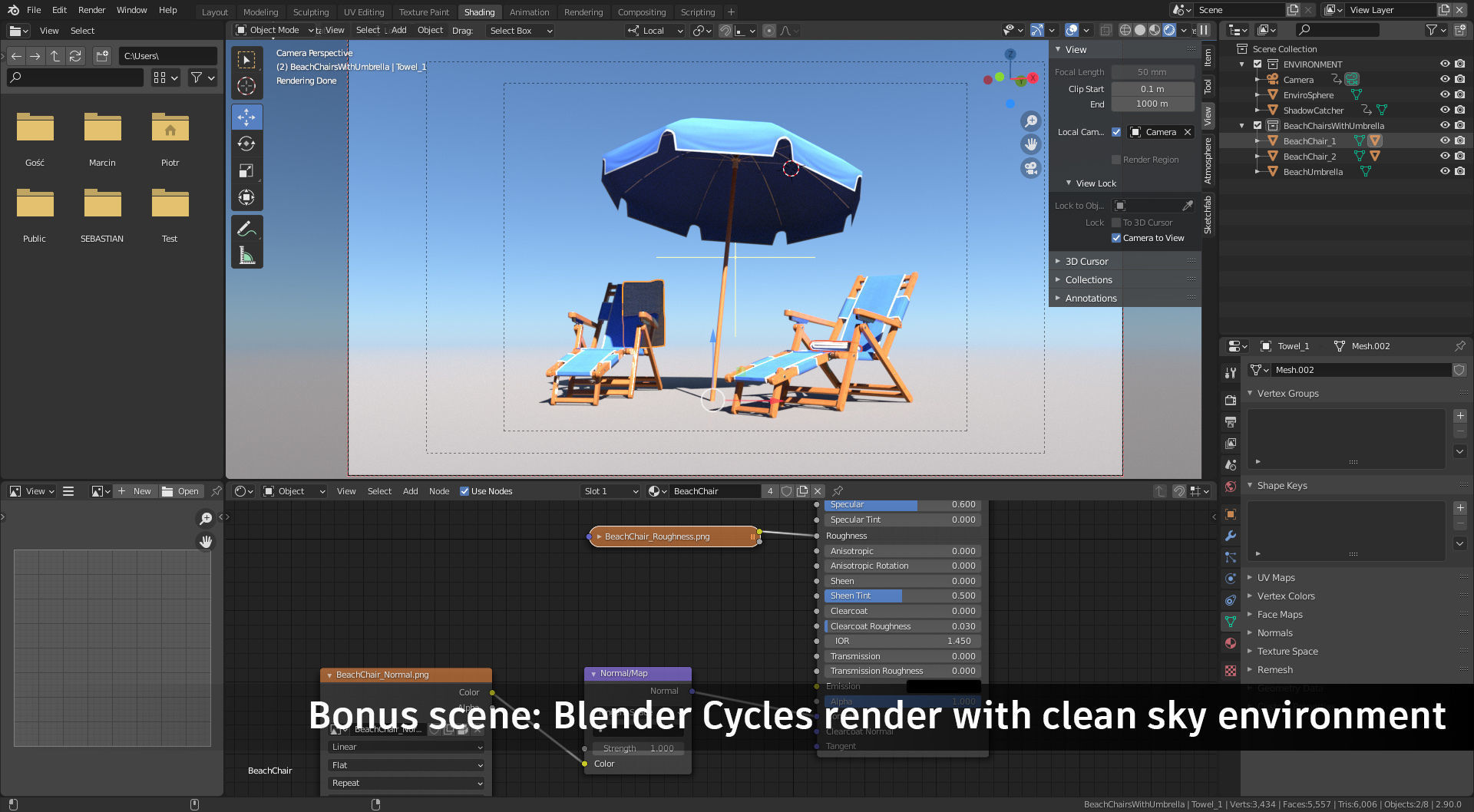Beach Chairs Set With Umbrella Low-poly 3D model_5