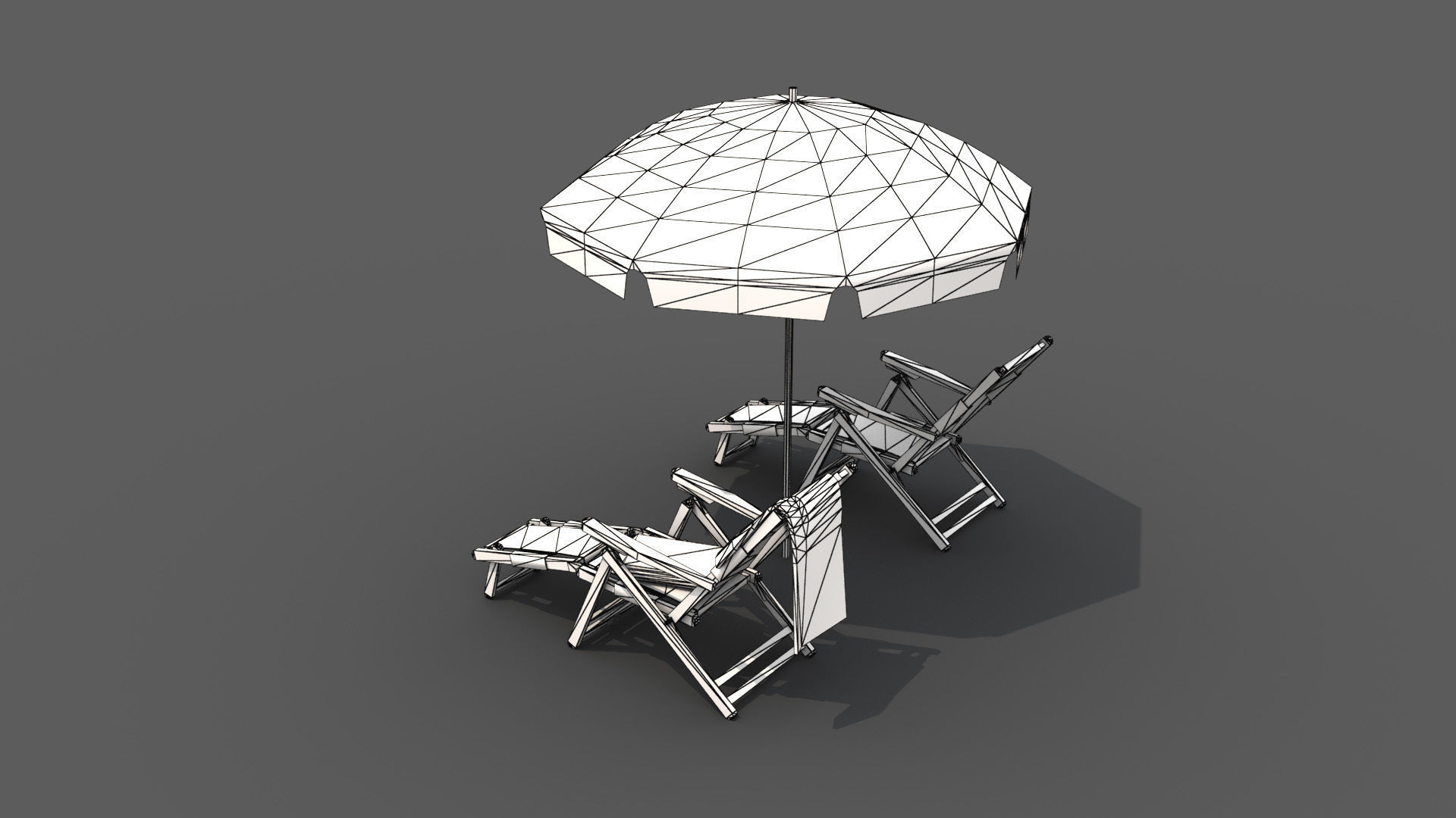 Beach Chairs Set With Umbrella Low-poly 3D model_11