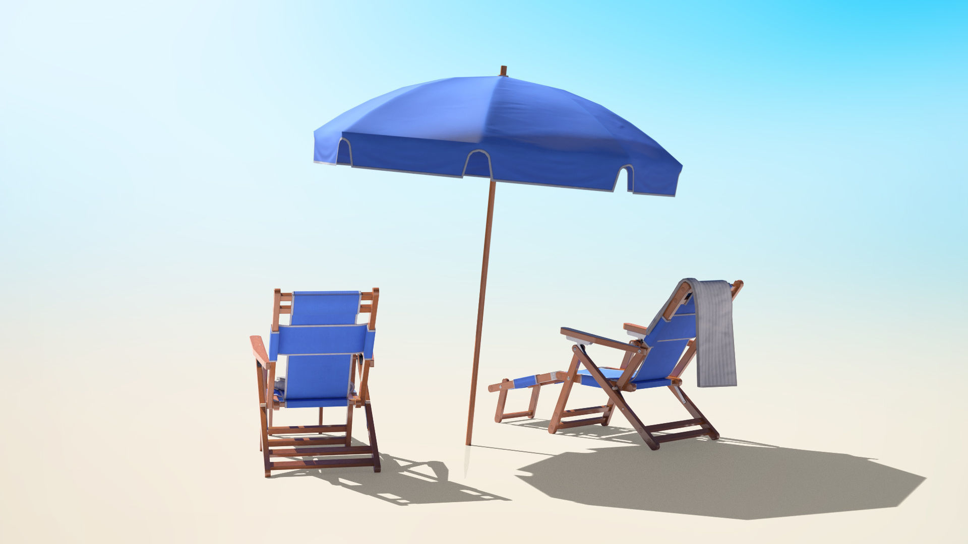 Beach Chairs Set With Umbrella Low-poly 3D model_4