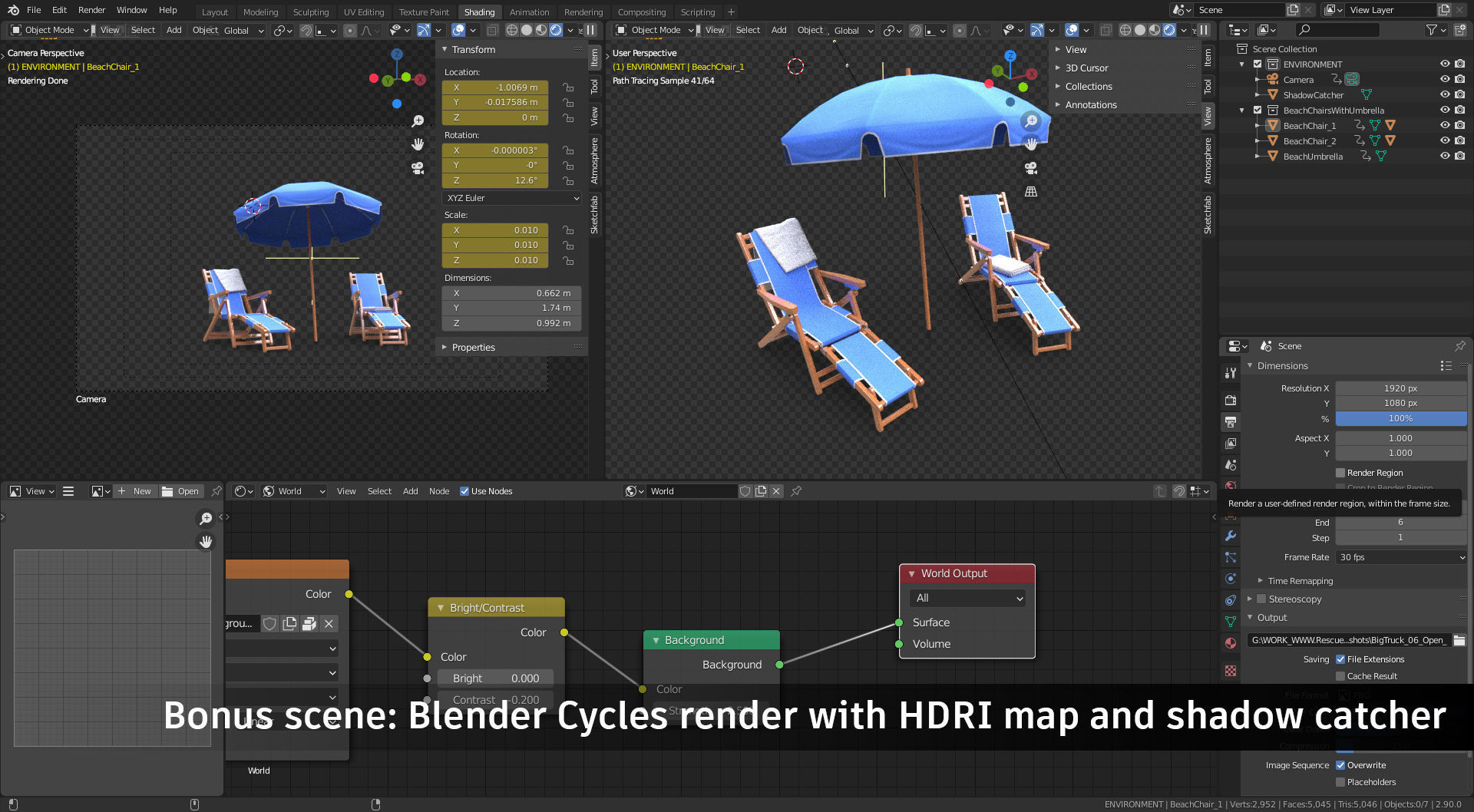 Beach Chairs Set With Umbrella Low-poly 3D model_6