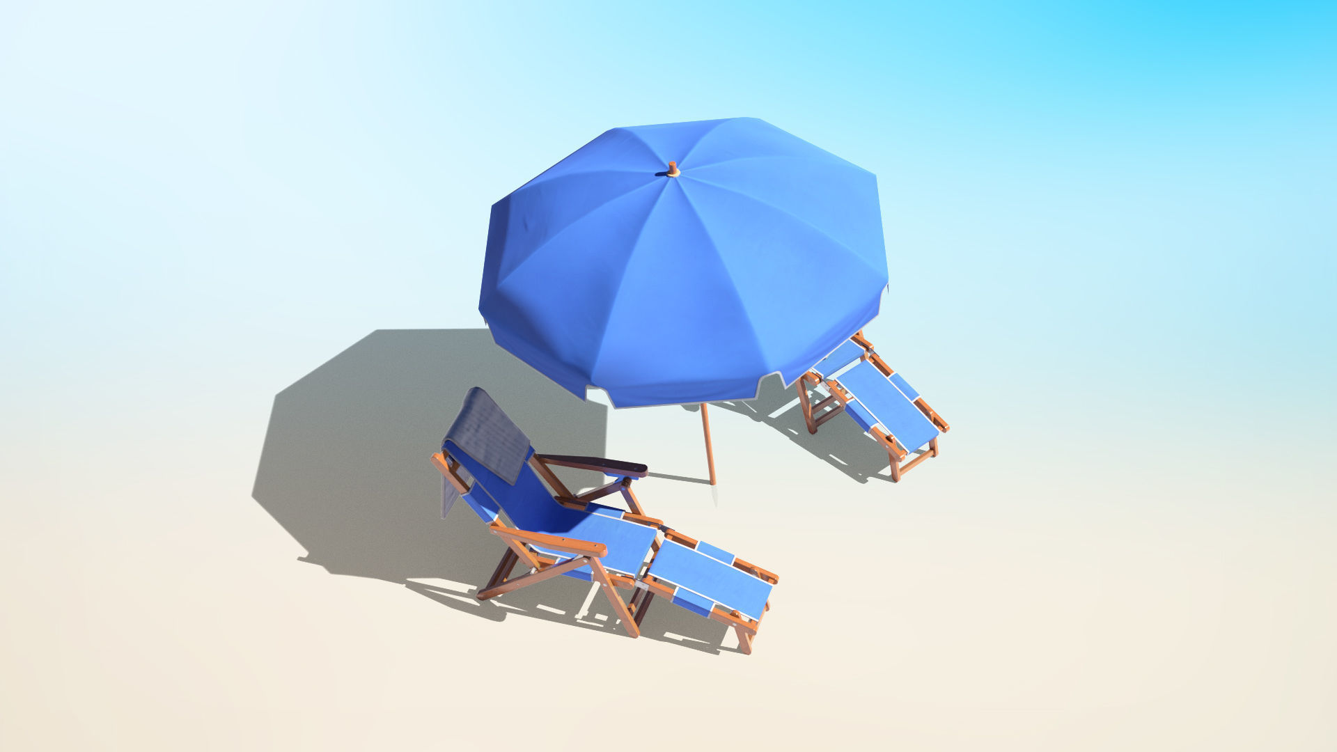 Beach Chairs Set With Umbrella Low-poly 3D model_3