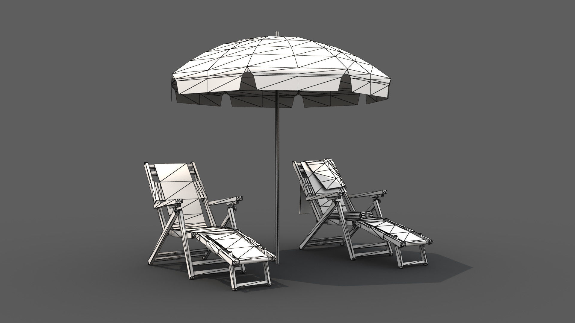 Beach Chairs Set With Umbrella Low-poly 3D model_10