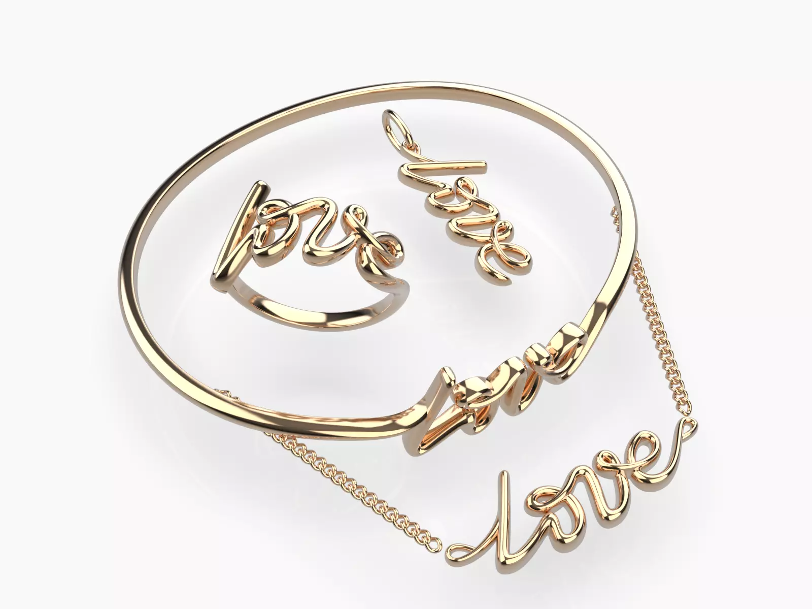 Love Ring Bracelet and Necklace Word Love Collection 3D print model