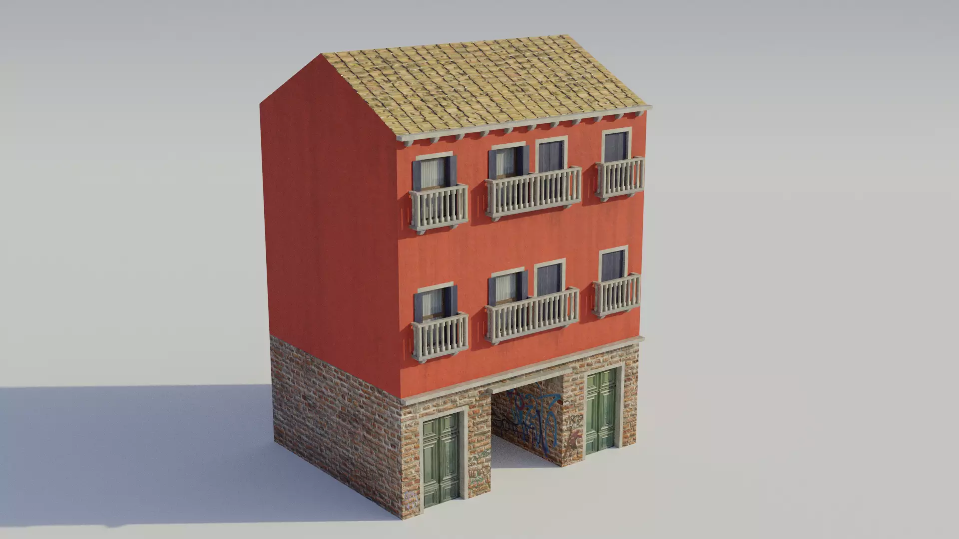 Apartment Building - Low-poly PBR Low-poly 3D model_0