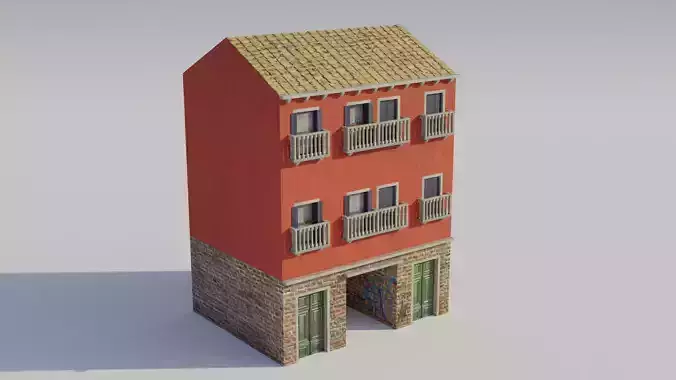 Apartment Building - Low-poly PBR  Low-poly 3D model