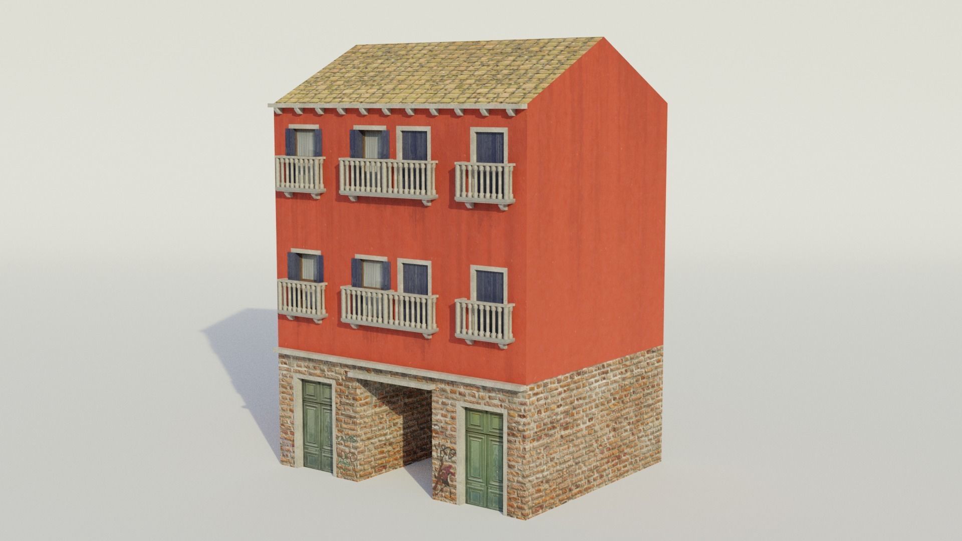 Apartment Building - Low-poly PBR Low-poly 3D model_1