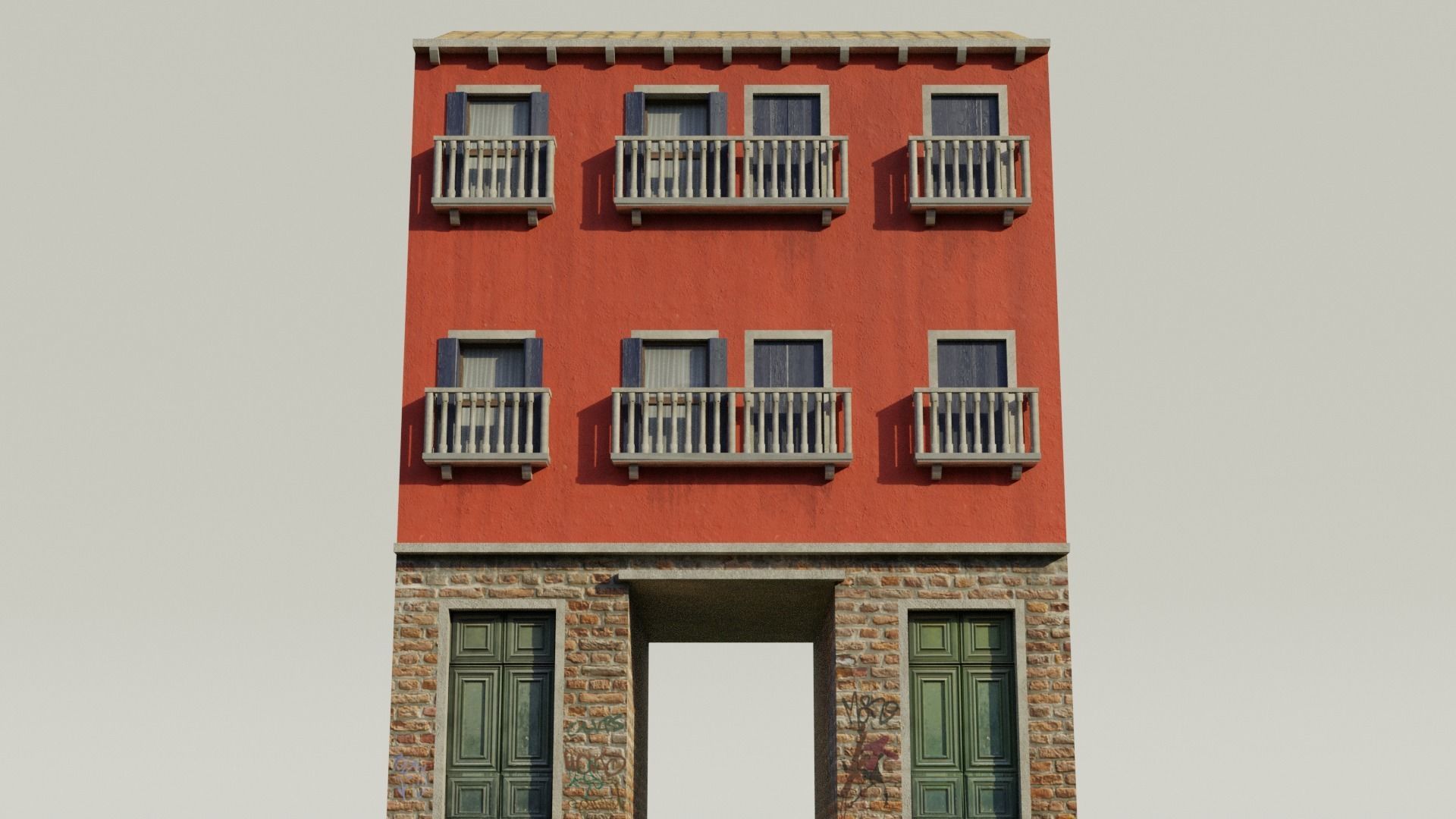 Apartment Building - Low-poly PBR Low-poly 3D model_5