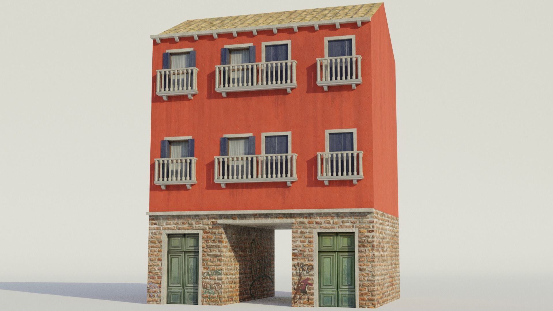 Apartment Building - Low-poly PBR Low-poly 3D model_2