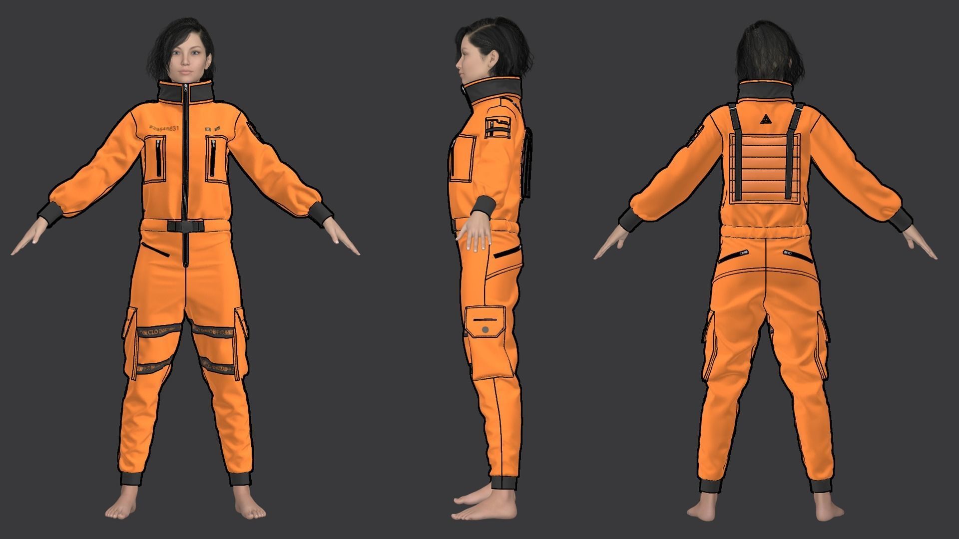 Female Overalls Marvelous Designer project 3D model_4