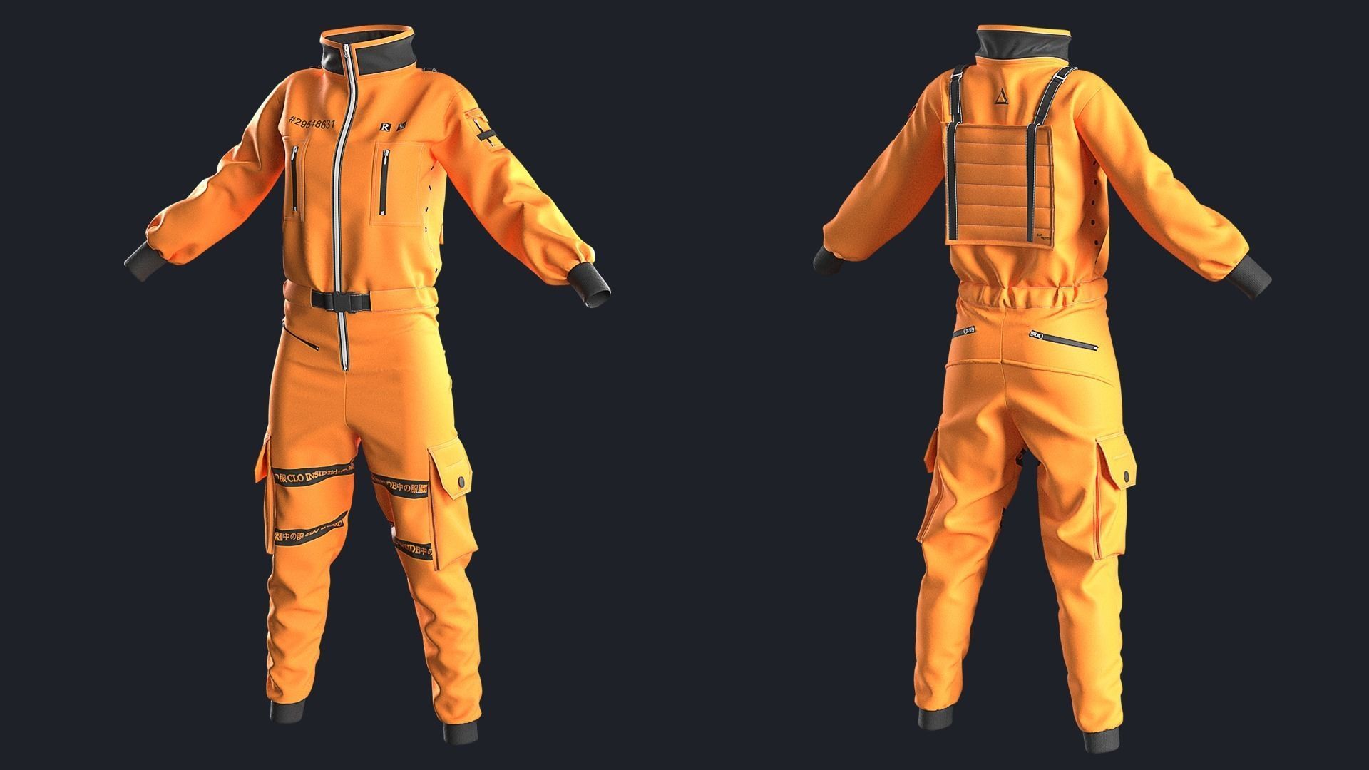 Female Overalls Marvelous Designer project 3D model_2