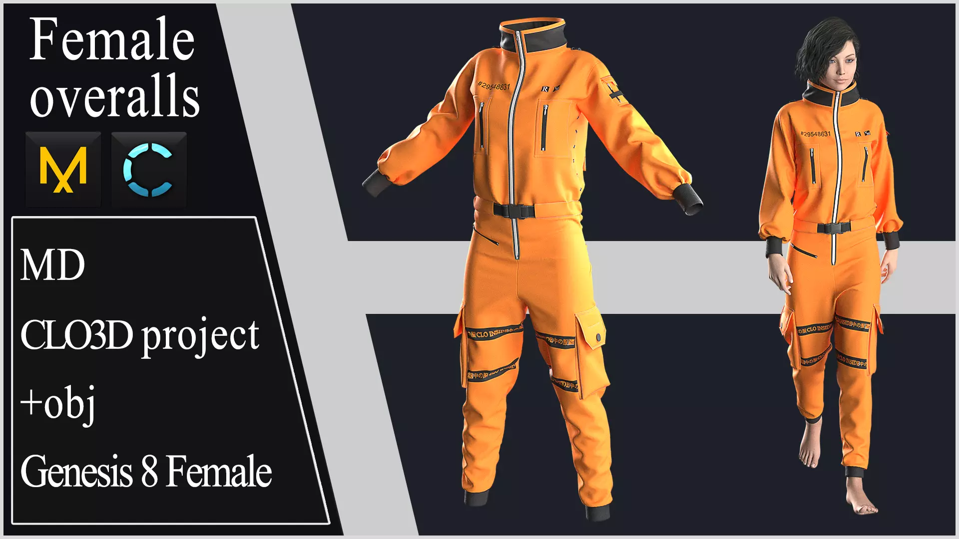 Female Overalls Marvelous Designer project 3D model_0