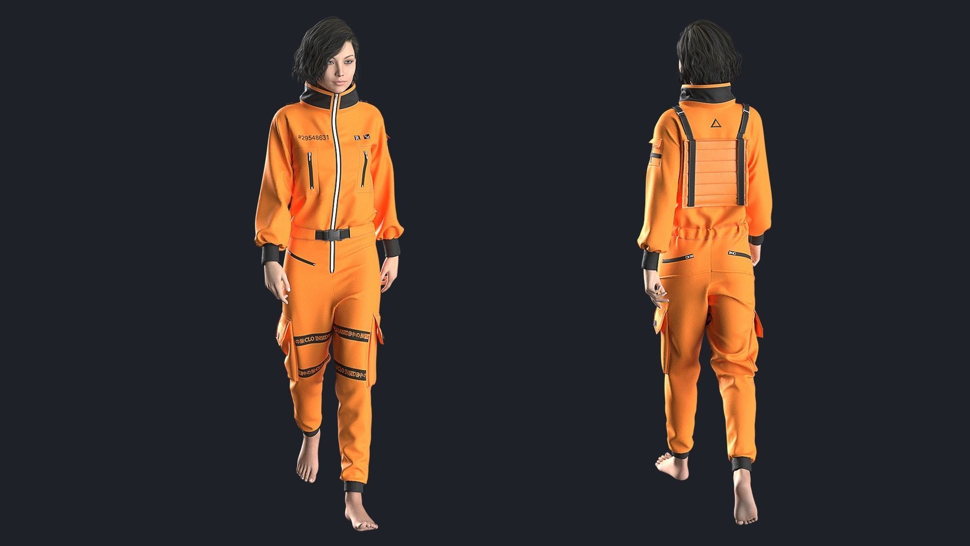 Female Overalls Marvelous Designer project 3D model_3