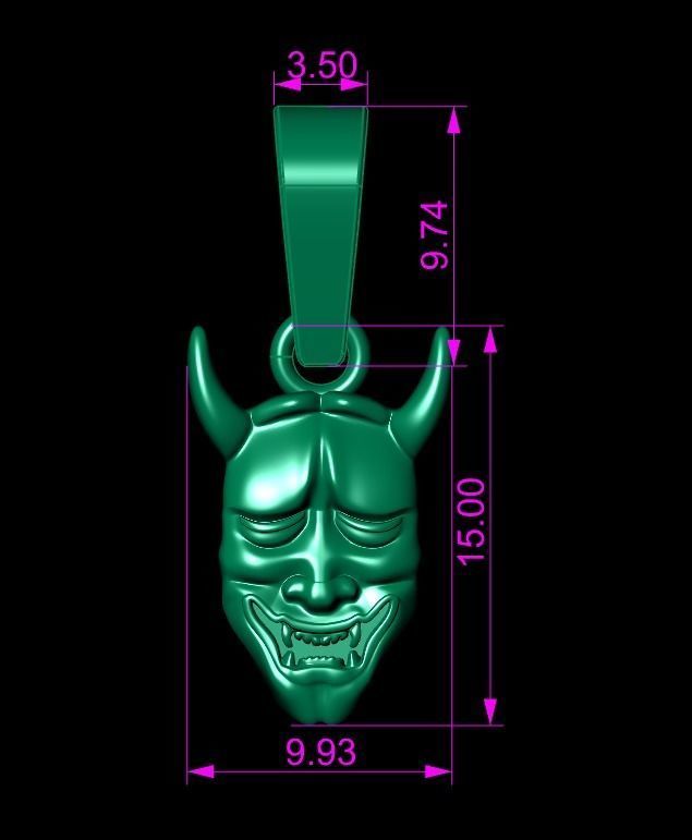 Hannya Mask Pendant 15mm Small Size With Bell 3D print model_9