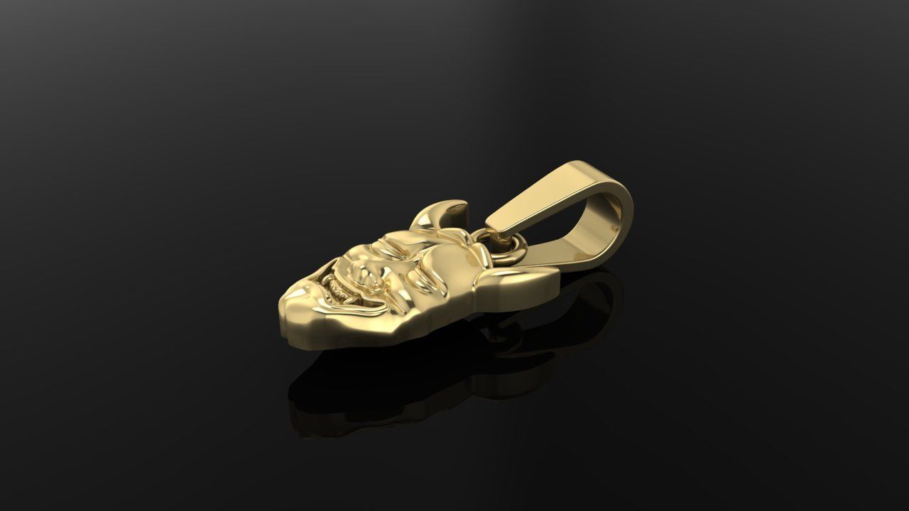 Hannya Mask Pendant 15mm Small Size With Bell 3D print model_4