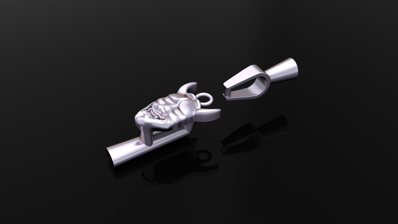 Hannya Mask Pendant 15mm Small Size With Bell 3D print model_7