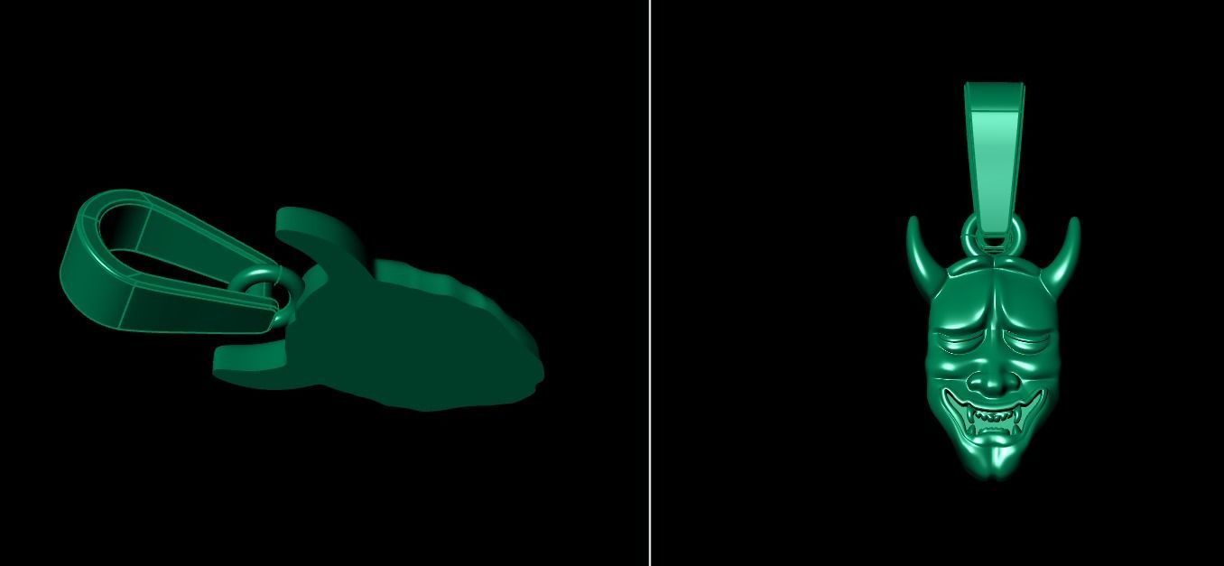 Hannya Mask Pendant 15mm Small Size With Bell 3D print model_12