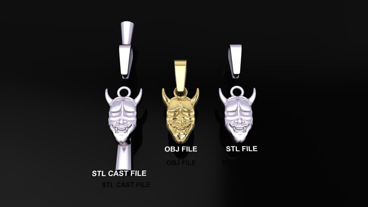 Hannya Mask Pendant 15mm Small Size With Bell 3D print model_1