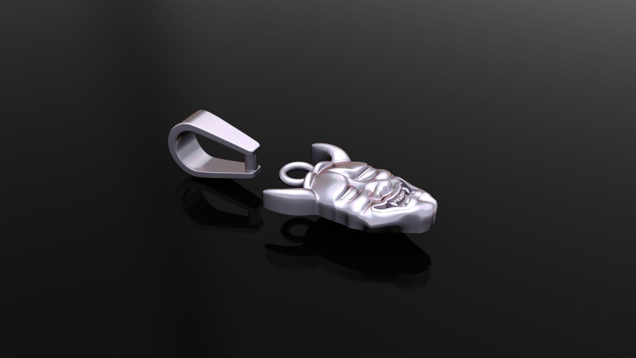 Hannya Mask Pendant 15mm Small Size With Bell 3D print model_6