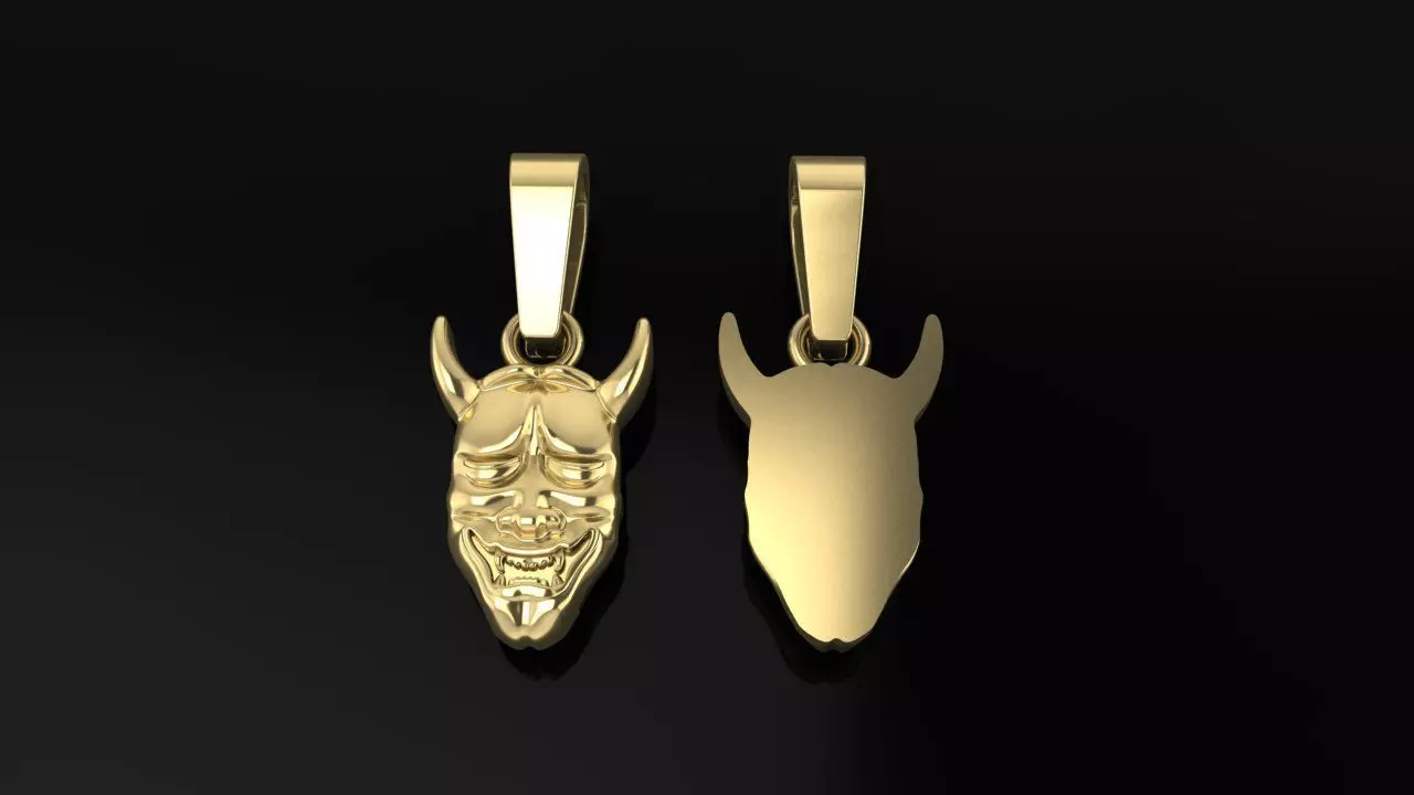 Hannya Mask Pendant 15mm Small Size With Bell 3D print model_0