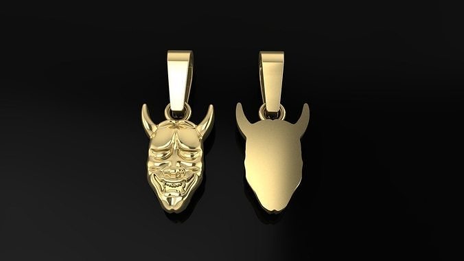 Hannya Mask Pendant 15mm Small Size With Bell 3D print model