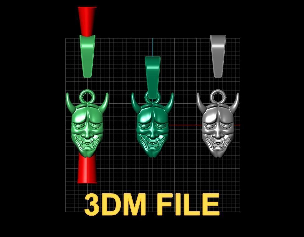 Hannya Mask Pendant 15mm Small Size With Bell 3D print model_2