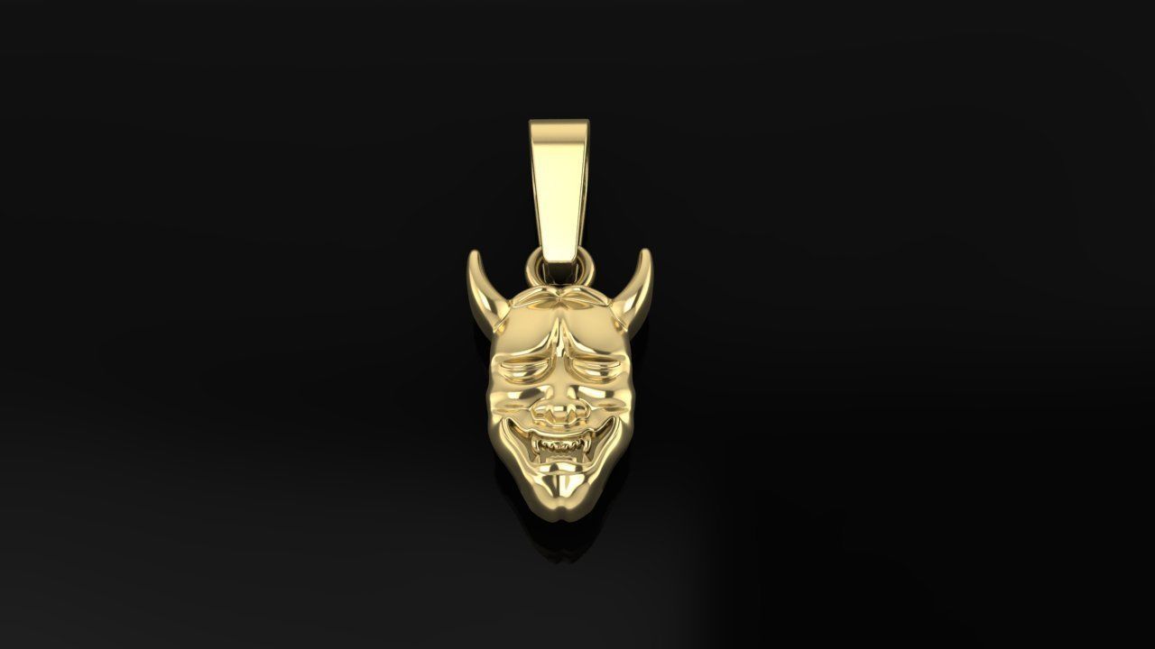 Hannya Mask Pendant 15mm Small Size With Bell 3D print model_3