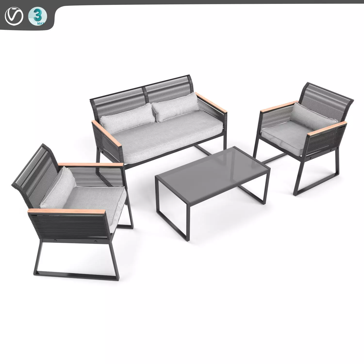 Set of black garden furniture MONACO 3D model