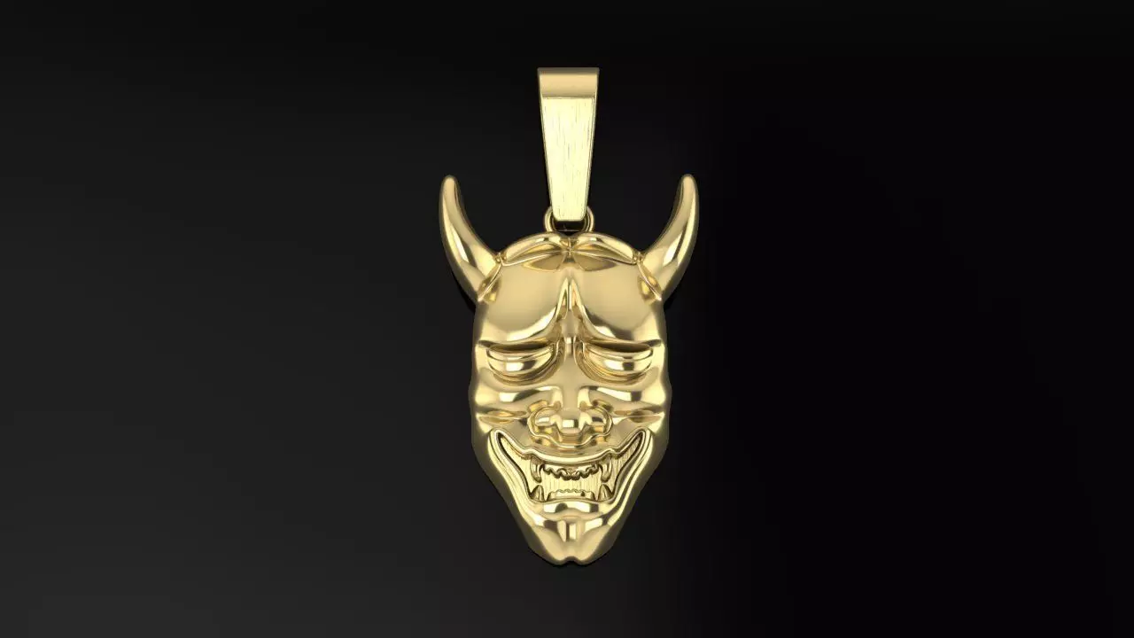 Hannya Mask Pendant 30mm Mid Size With Bell 3D print model
