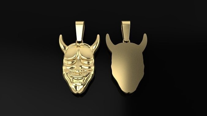 Hannya Mask Pendant 45mm Large Size With Bell 3D print model