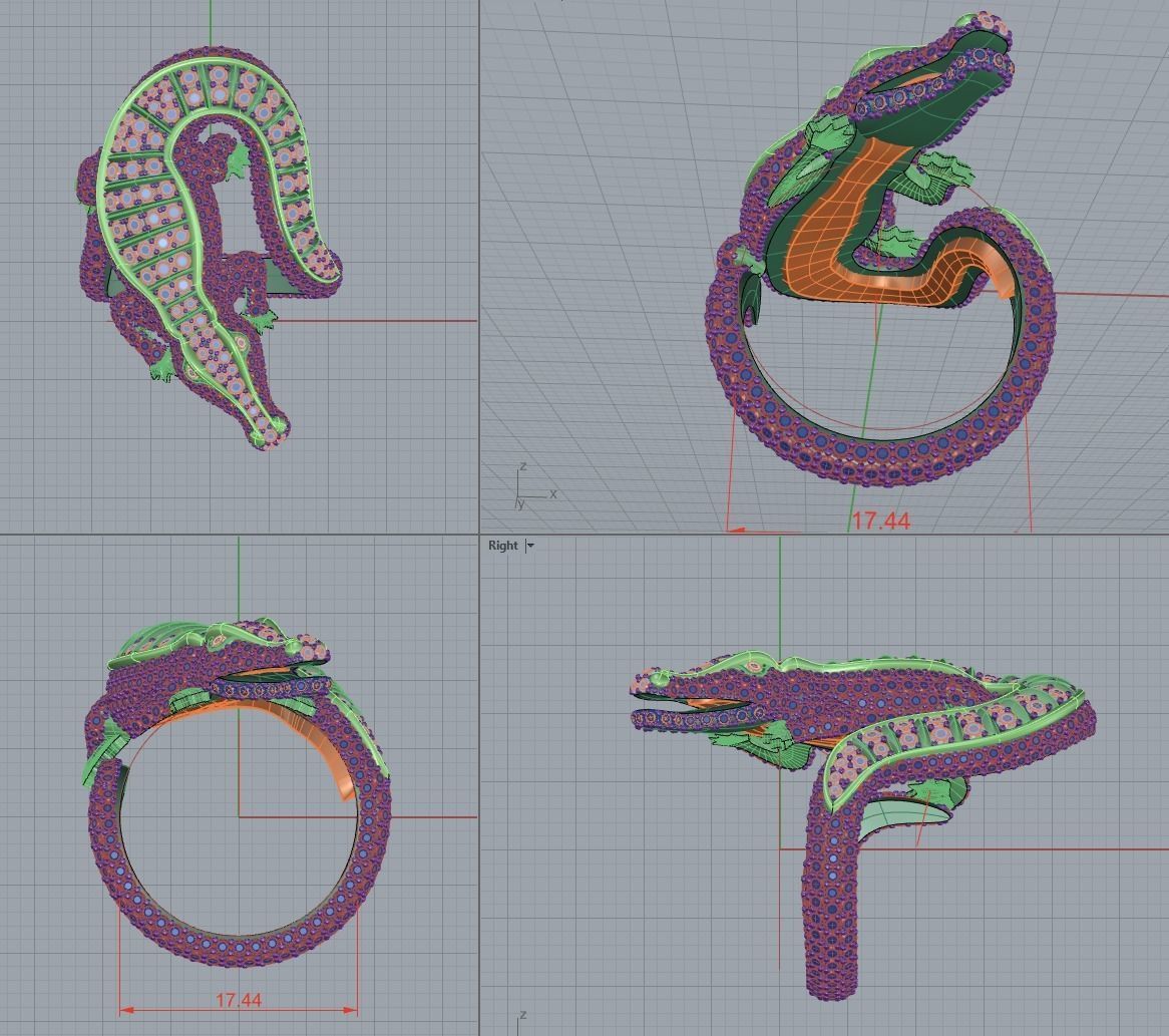 Crocodile ring 3D print model_9