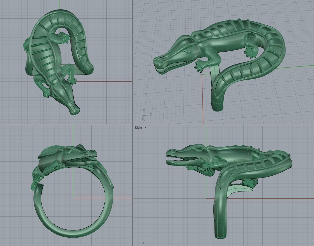 Crocodile ring 3D print model_10