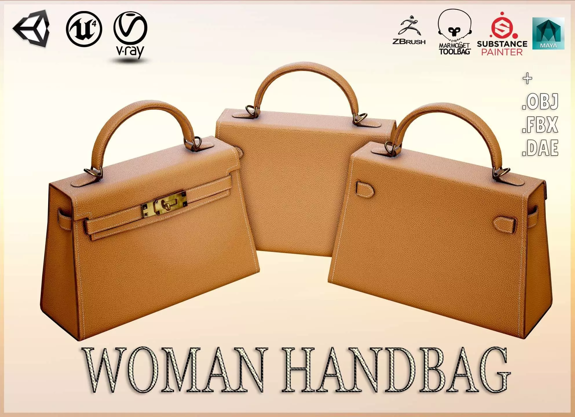 Woman Handbag Low-poly 3D model_0