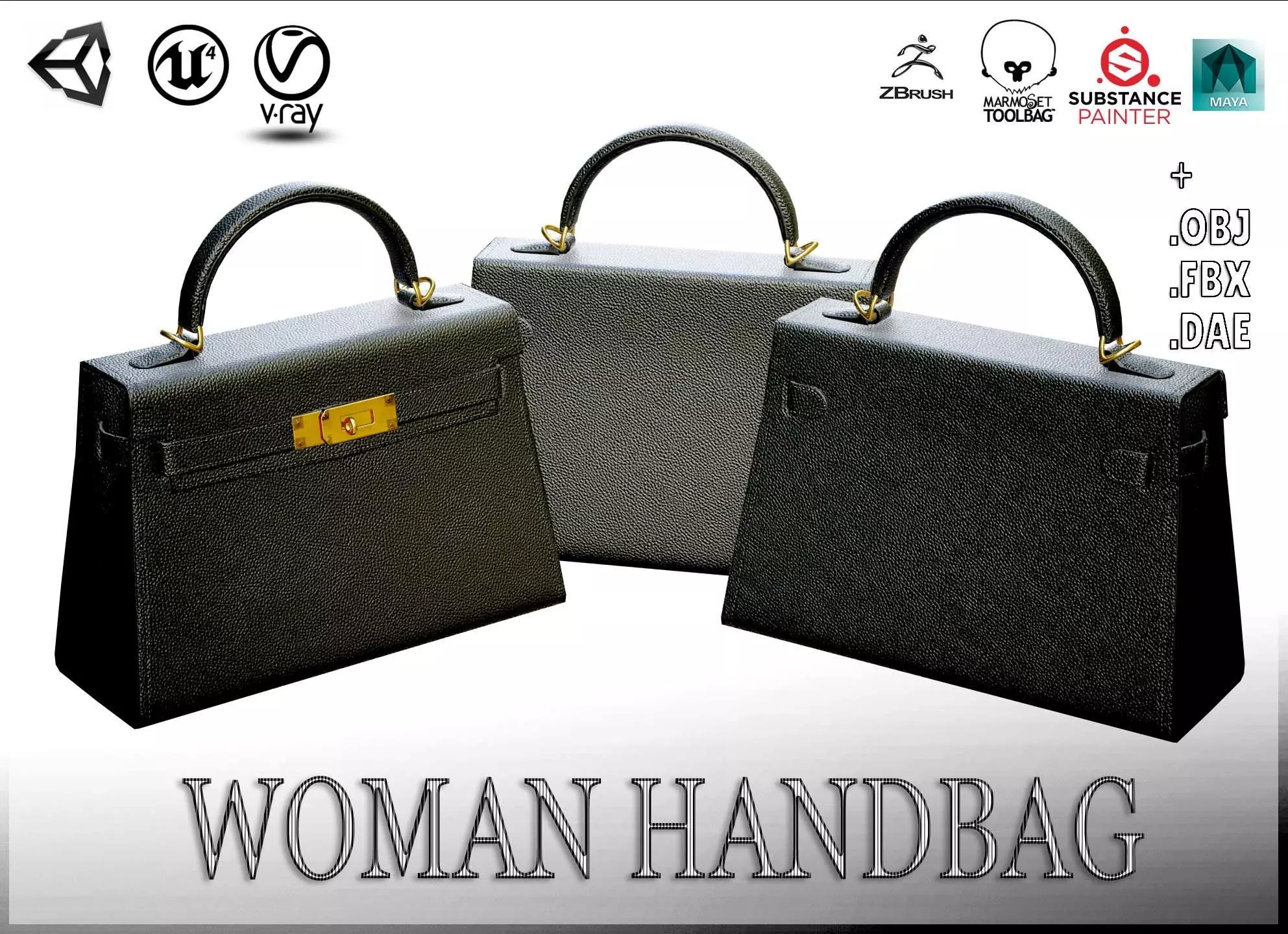 Woman Handbag Low-poly 3D model_0