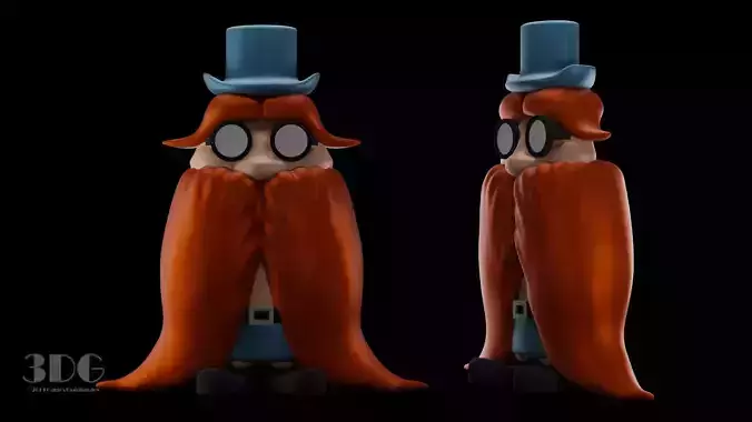 Beard cartoon character with and top hat 3D model