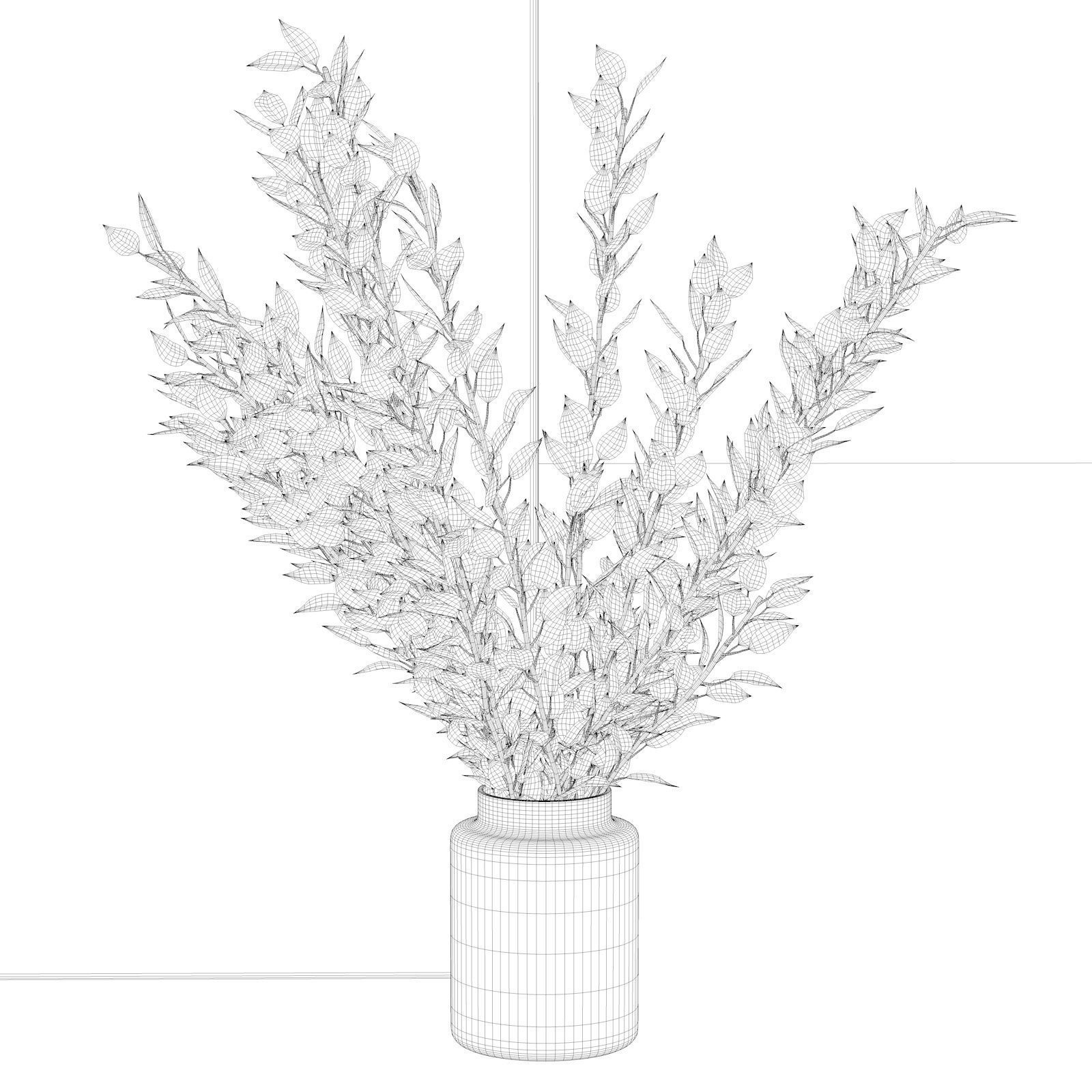 Red Eucalyptus Leaves in Glass Vase 3D model_3