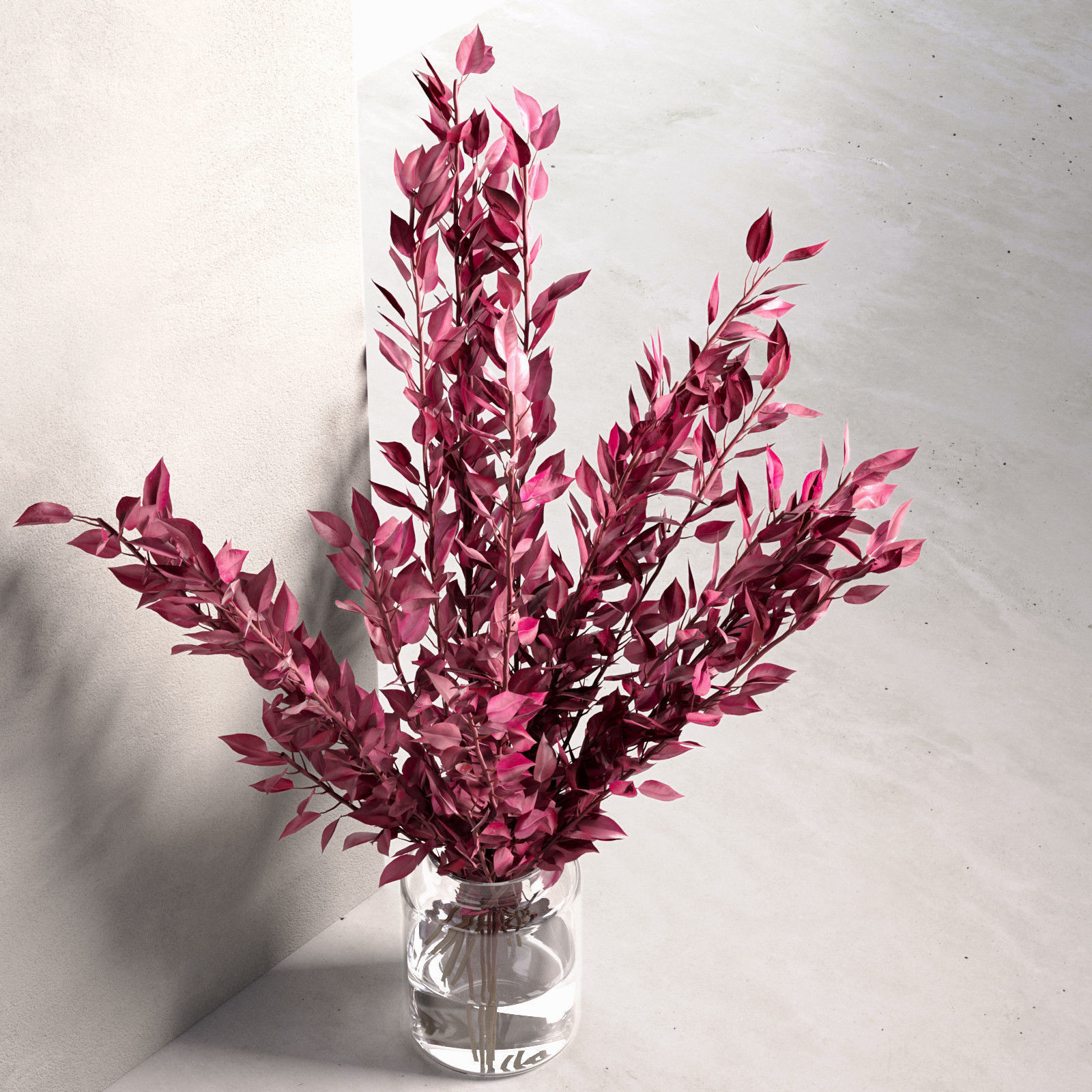 Red Eucalyptus Leaves in Glass Vase 3D model_1