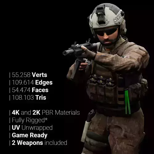 Special Operation United States Soldier Low-poly 3D model