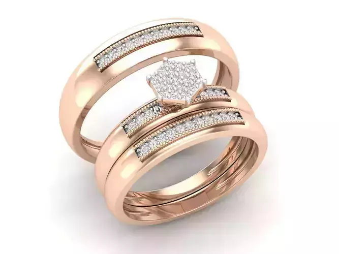 Diamond jewelry trio set wedding rings 3D print model