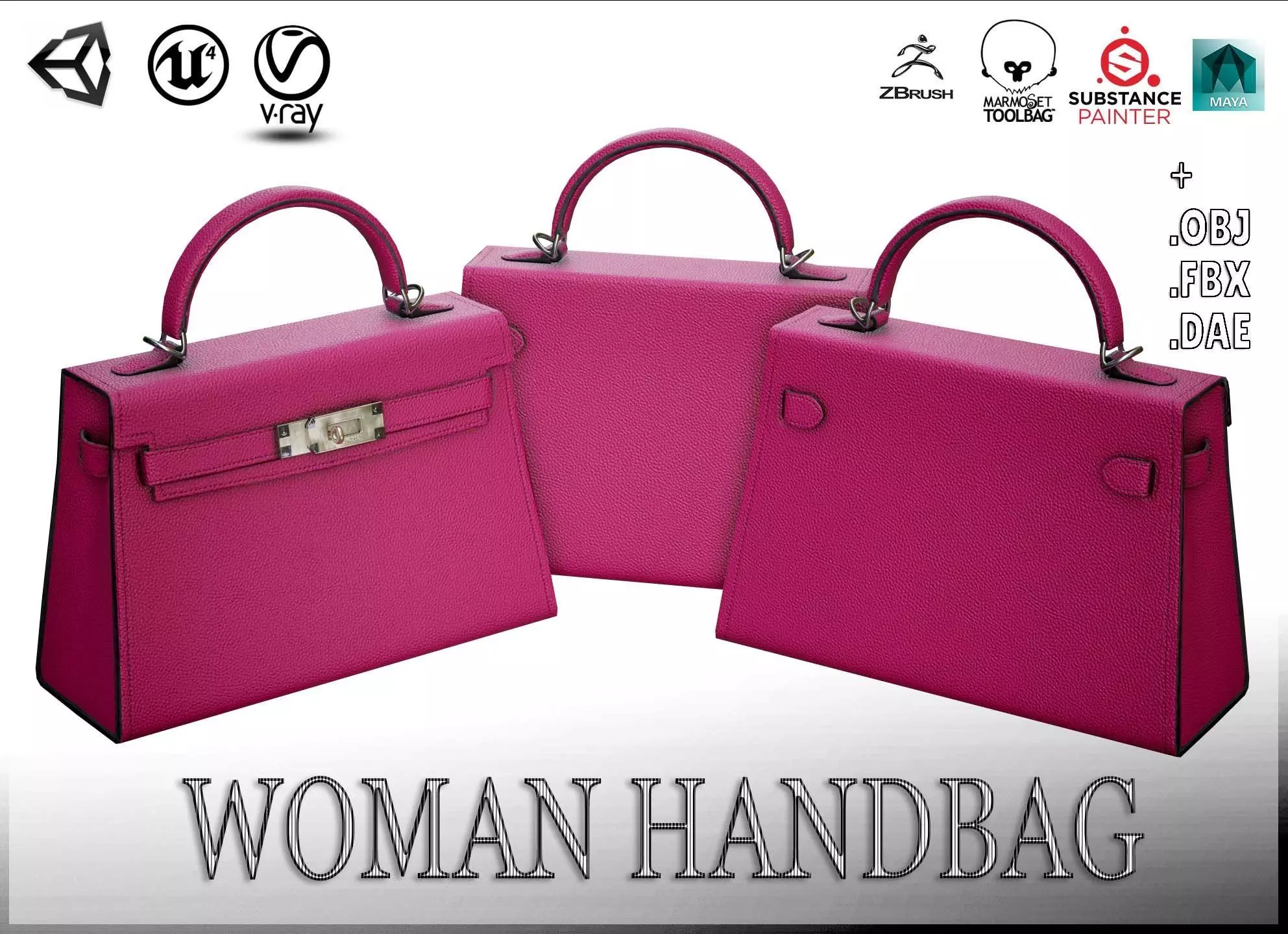 Woman Handbag Low-poly 3D model_0