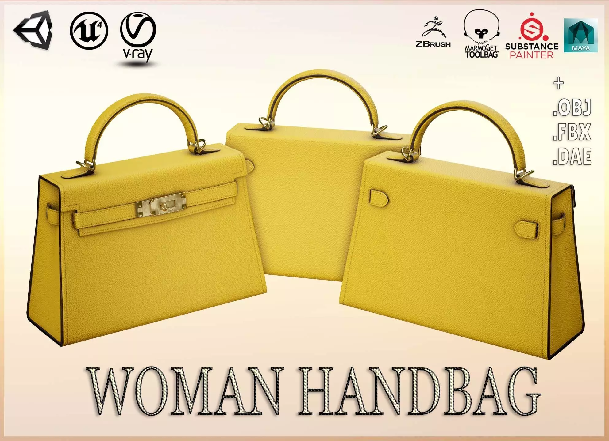 Woman Handbag Low-poly 3D model_0